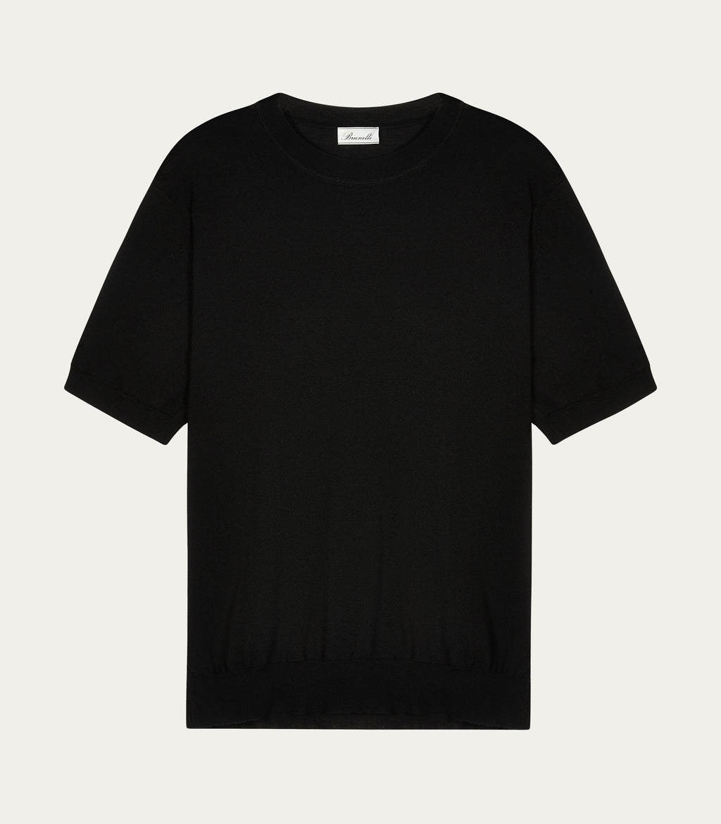 Black Superfine Wool Crew-Neck T-Shirt