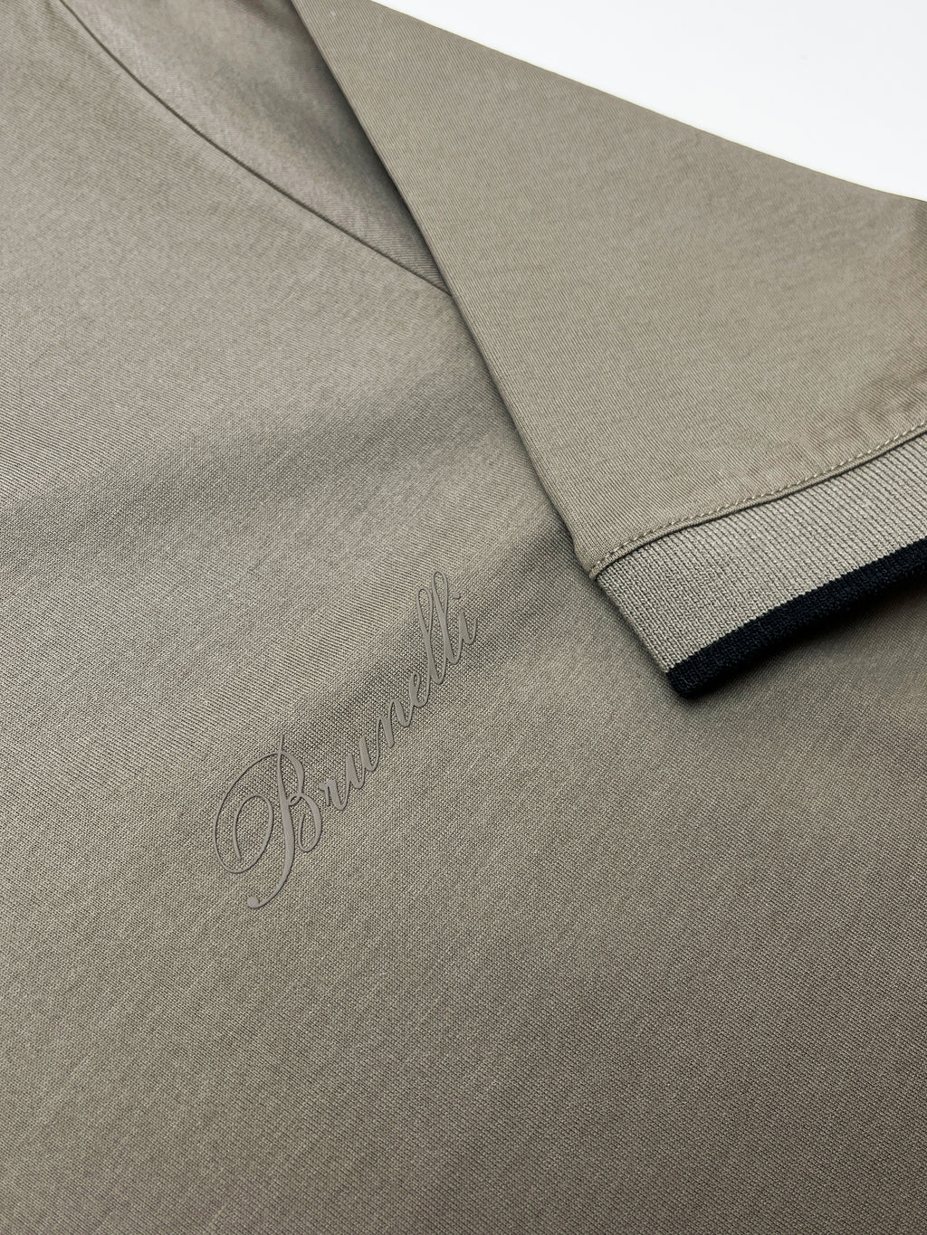 Taupe Mercerised Cotton T-Shirt with Contrast Rib Detail