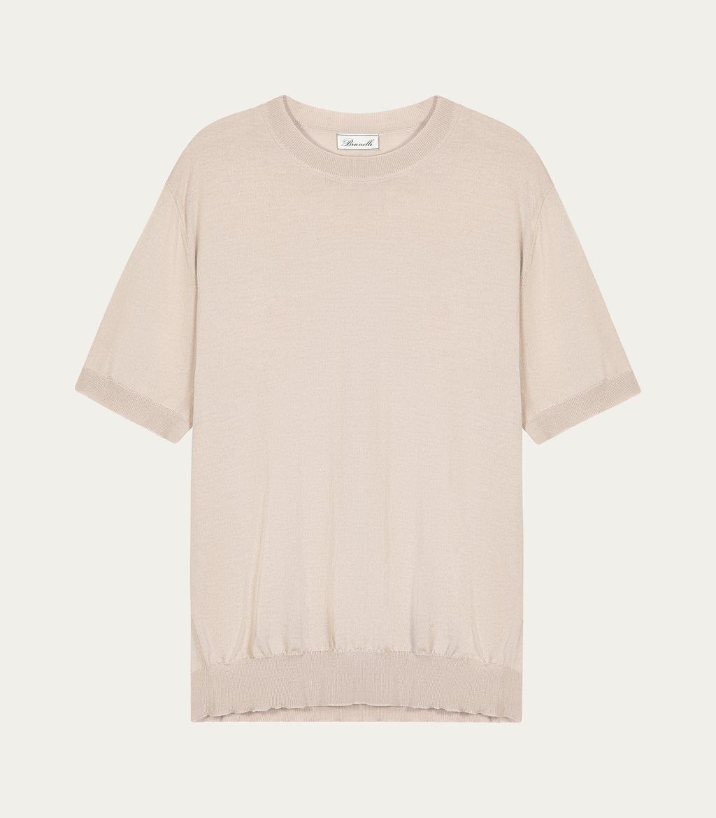 Beige Superfine Wool Crew-Neck T-Shirt