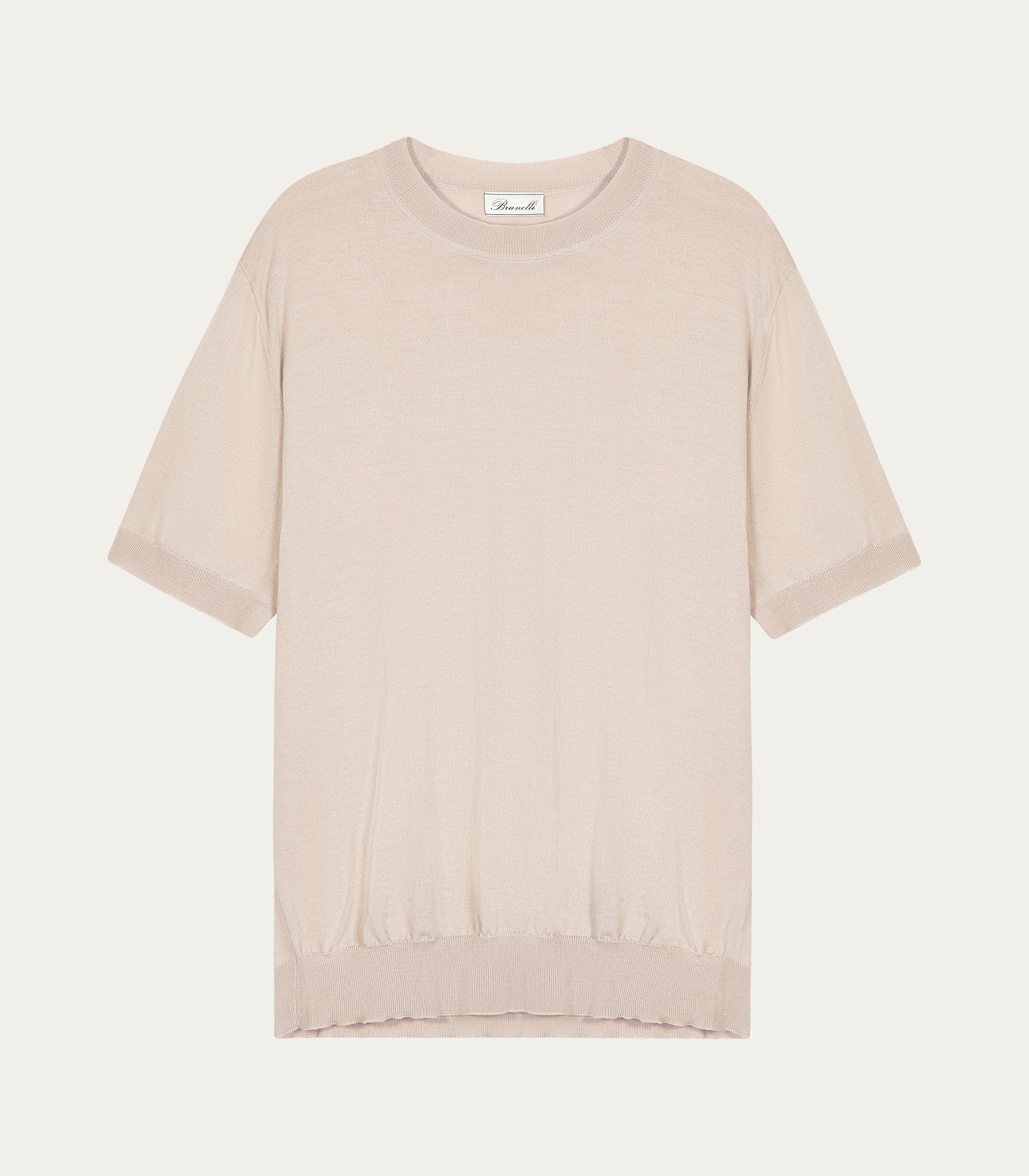 Beige Superfine Wool Crew-Neck T-Shirt
