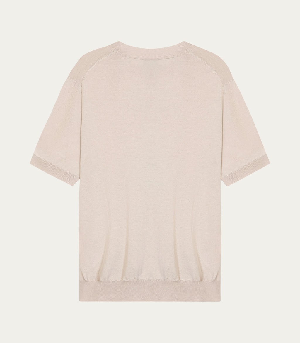 Beige Superfine Wool Crew-Neck T-Shirt