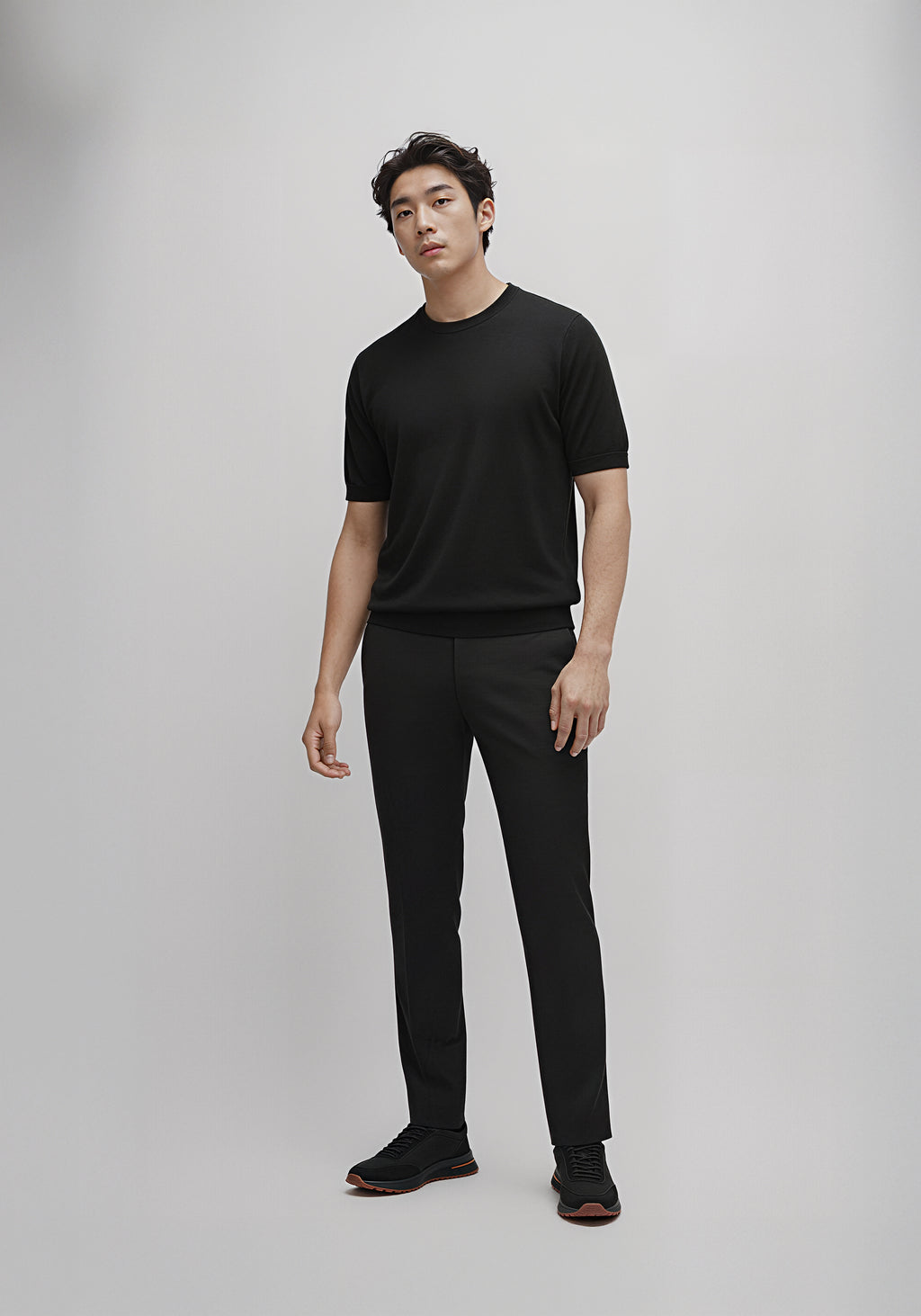 Black Superfine Wool Crew-Neck T-Shirt