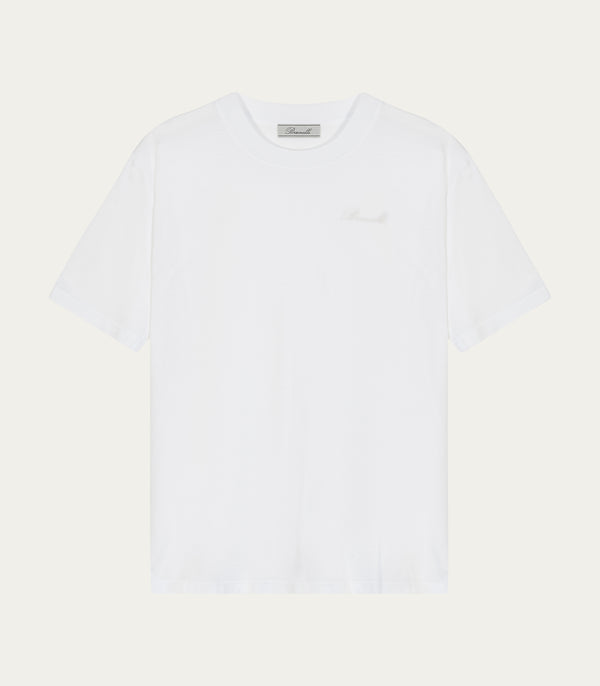 White Mercerised Cotton Embroidered T-Shirt
